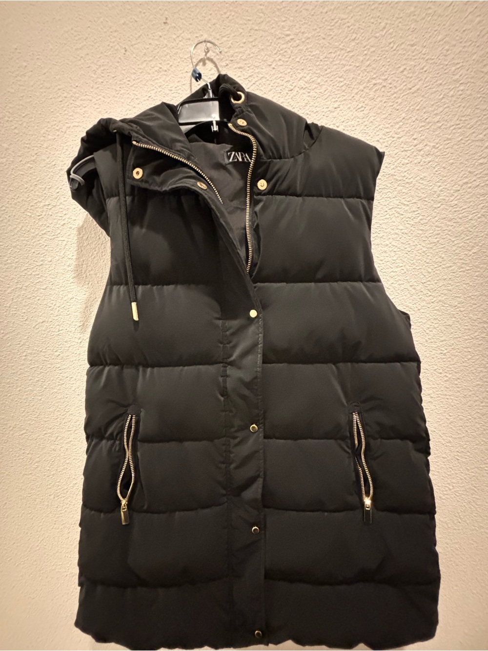 Zara Black Quilted Hooded Puffer Vest
